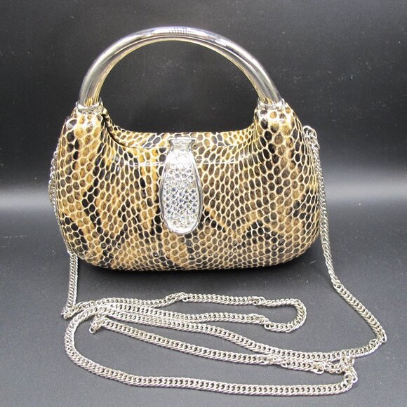 Hard clamshell clutch with snakeskin look leather cover and sequined clasp - Picture 7 of 8